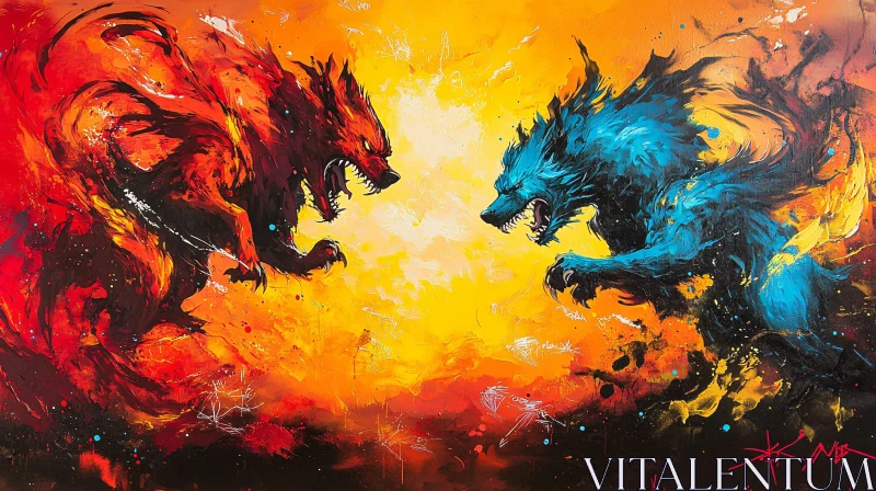 AI ART Wolves Confrontation Painting