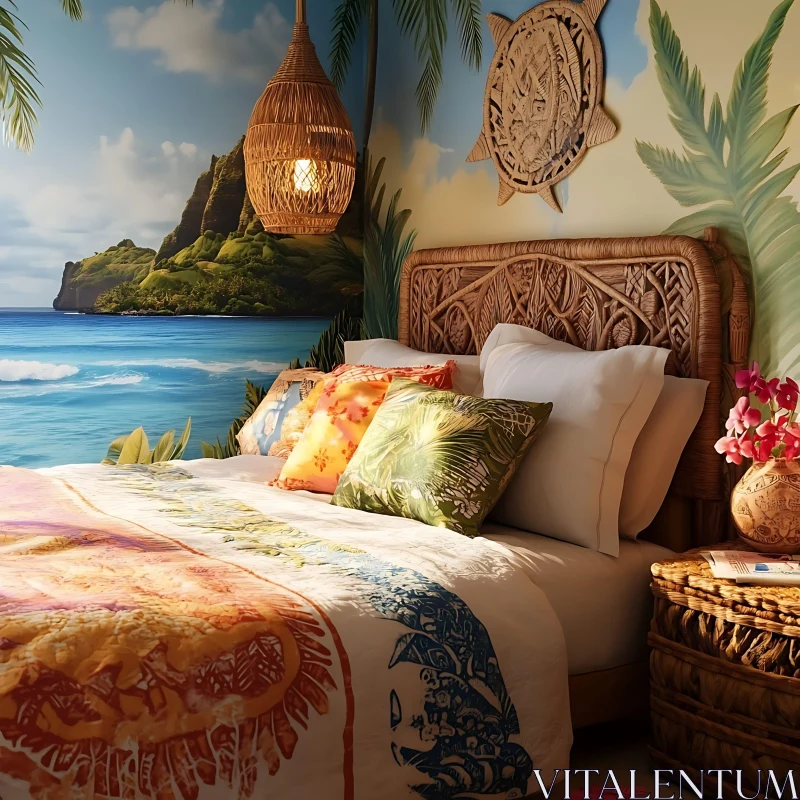 AI ART Serene Bedroom with Island Theme