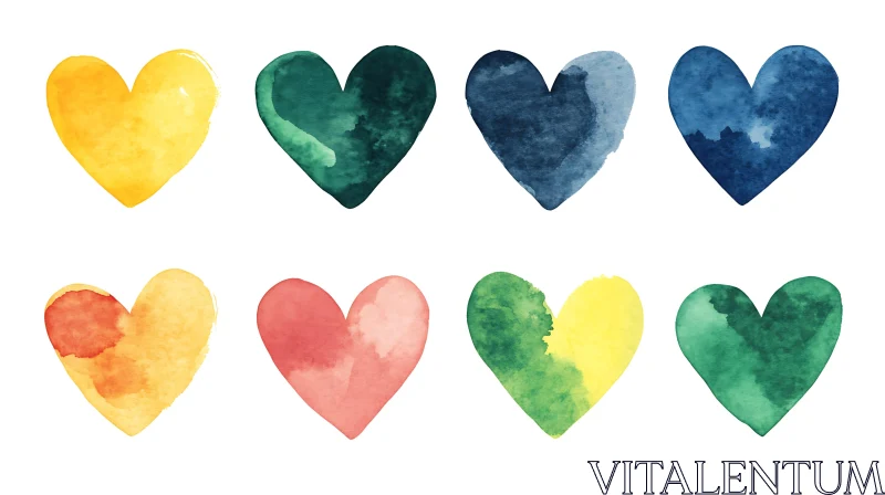 Assorted Watercolor Heart Collection AI Image