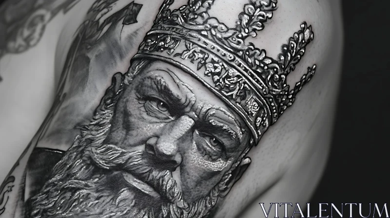 Intricate Black and White King Tattoo AI Image