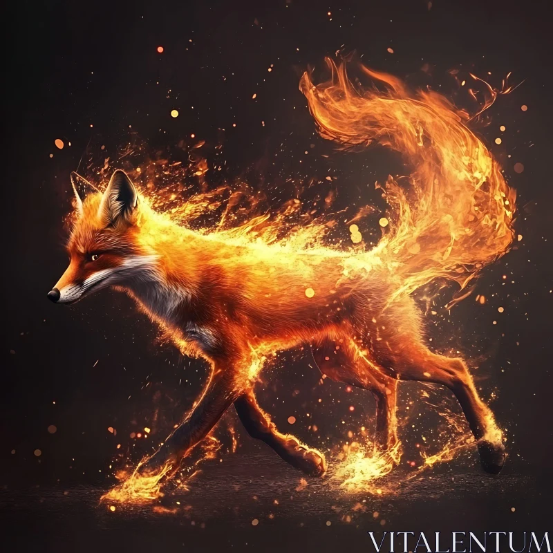 Fox on Fire: A Fiery Run AI Image