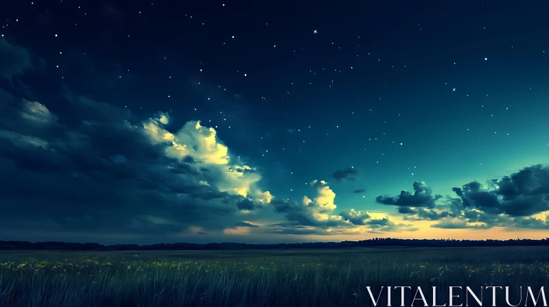 AI ART Peaceful Night Sky over Field