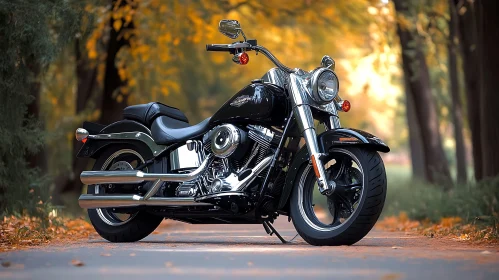 Black Motorcycle in Autumn Scenery