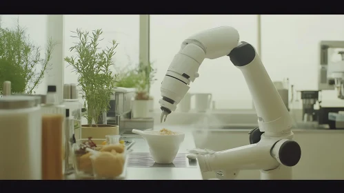 Automated Kitchen: Robot Preparing Food