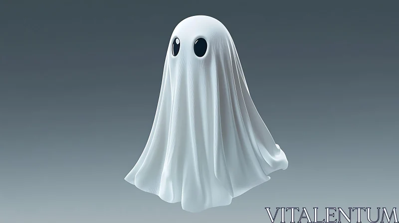 Cute Ghost Illustration on Gray Backdrop AI Image