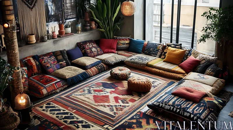 Cozy Interior with Cushions and Rugs AI Image