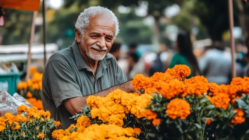 Smiling Man with Orange Flowers