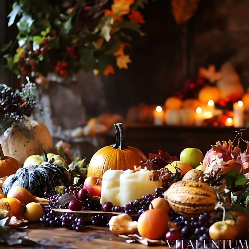 Festive Thanksgiving Table Arrangement AI Image