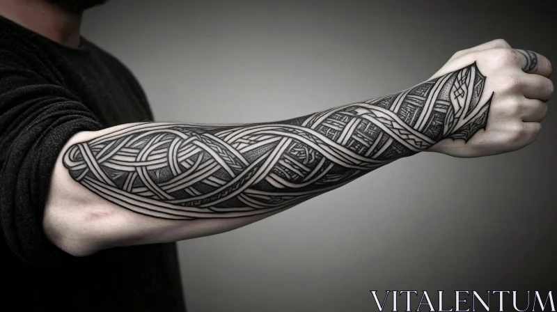 Detailed Forearm Tattoo with Geometric Patterns AI Image