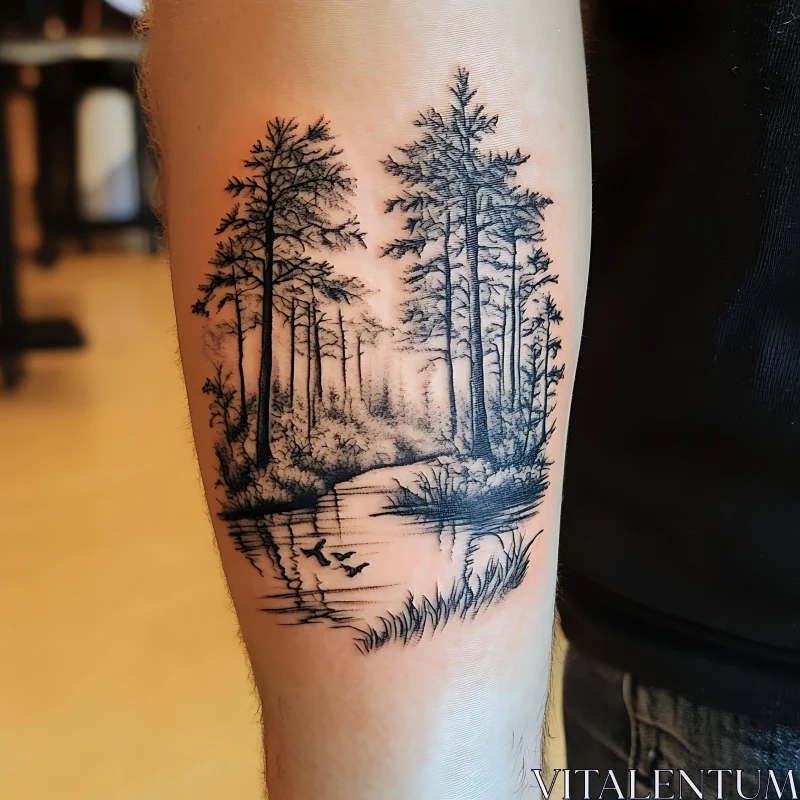 Serene Nature Tattoo with River and Trees AI Image