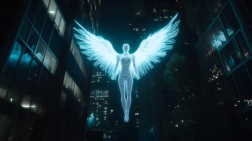 Glowing Angel in Cityscape