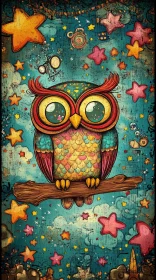 Fantasy Owl and Stars Art