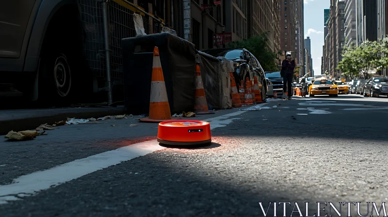 AI ART Orange Robot on Asphalt