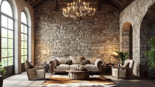 Cozy Interior with Antler Chandelier