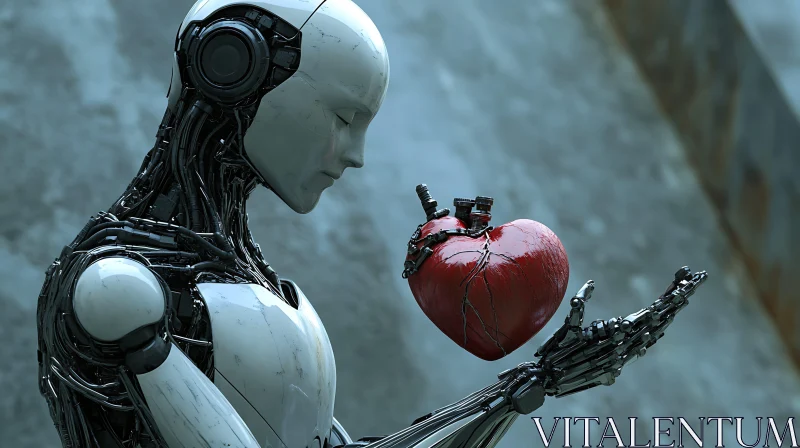 Cyborg with a Red Mechanical Heart AI Image