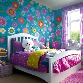 Colorful Kids Room with Flower Wallpaper