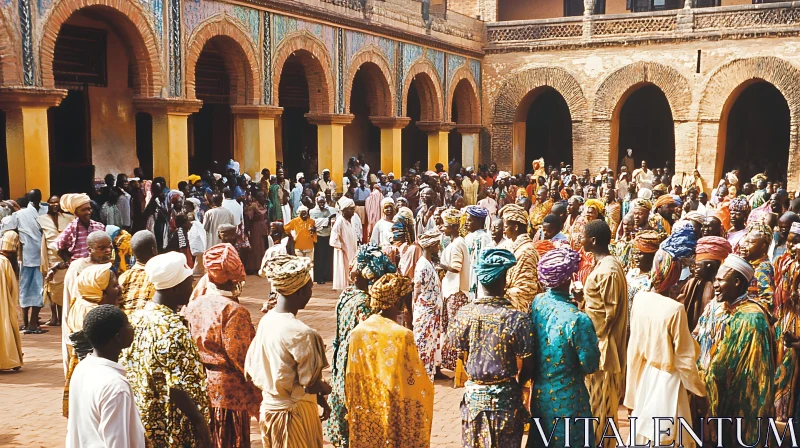 AI ART Colorful Crowd in Arched Courtyard