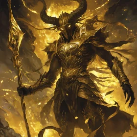 Fiery Demon Warrior in Golden Armor