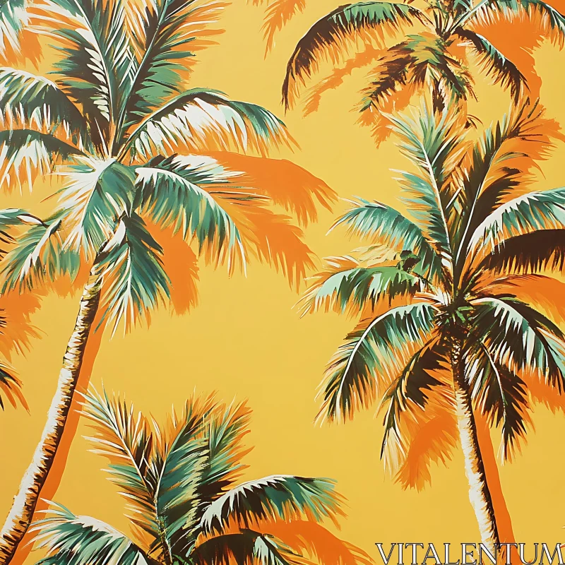 AI ART Palm Trees with Orange Shadows