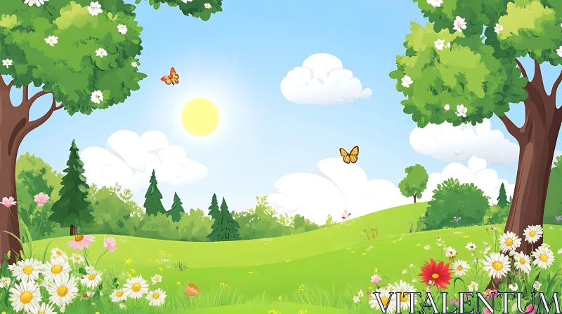 AI ART Whimsical Field with Butterflies