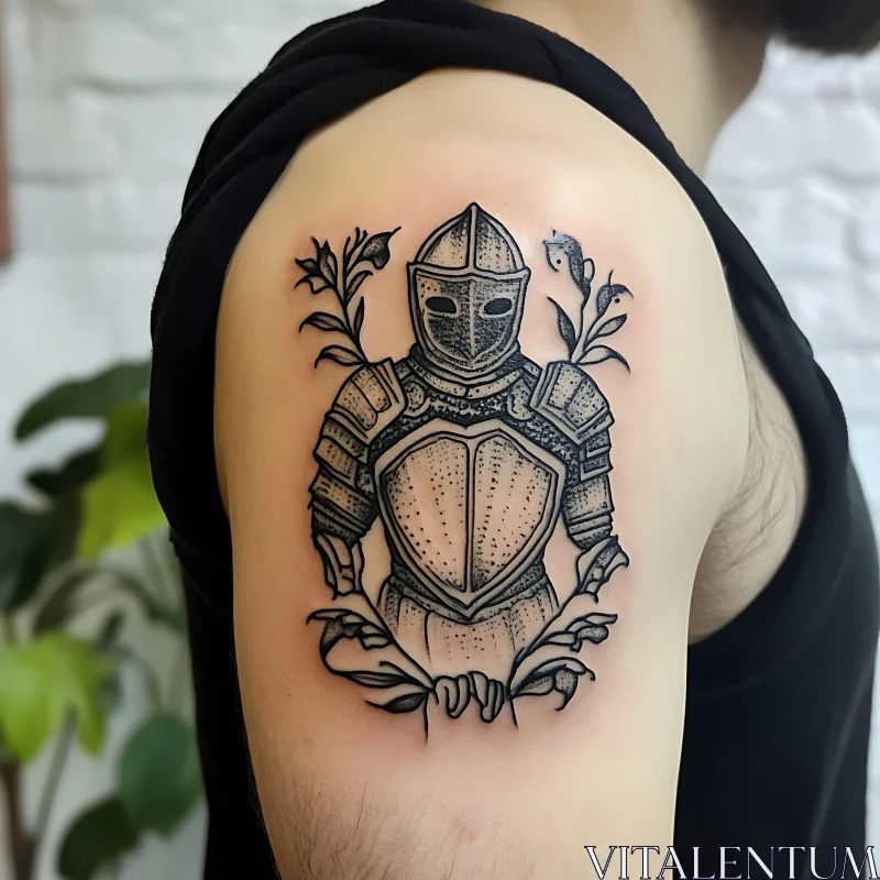 Medieval Knight Armor Tattoo with Floral Elements AI Image