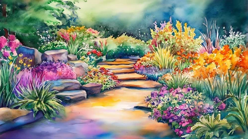 Floral Watercolor Garden Pathway