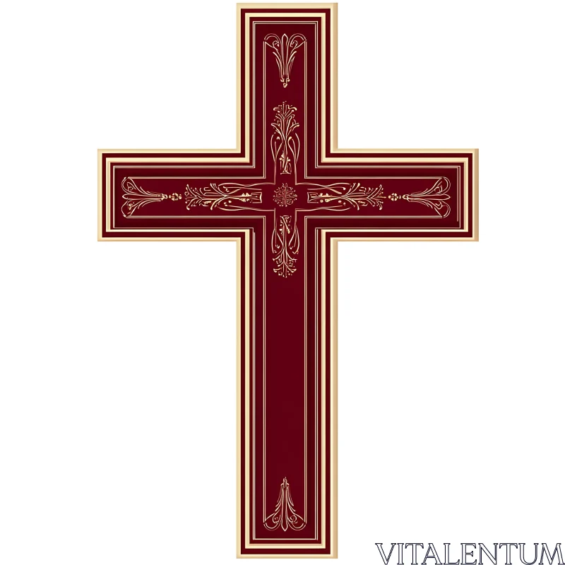 Ornate Christian Cross with Red and Gold AI Image