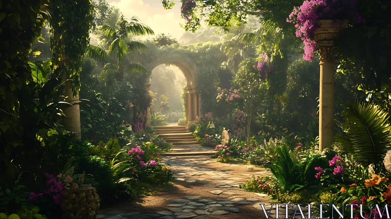 Secret Garden Pathway with Floral Arch AI Image