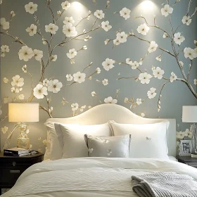 Tranquil Bedroom Interior with White Flowers