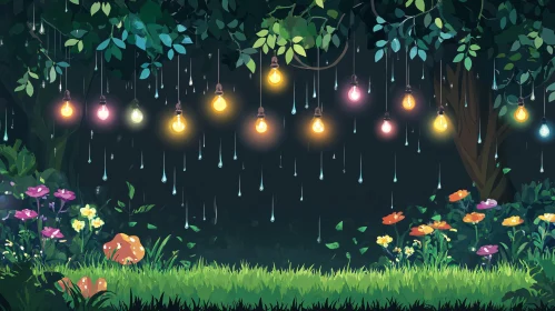 Luminous Bulbs in Rainy Forest