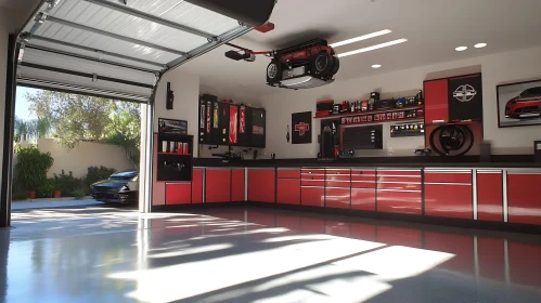 Automotive Garage with Red Storage