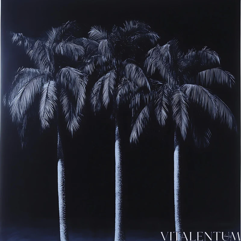 AI ART Tropical Palms in Black and White