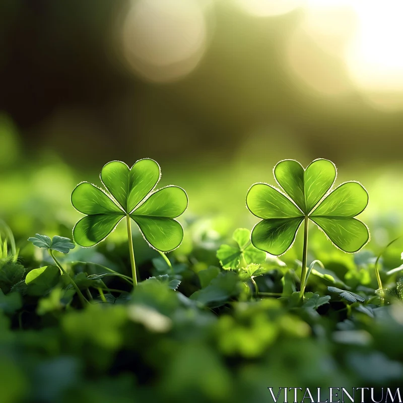 Green Clovers Bathed in Sunlight AI Image