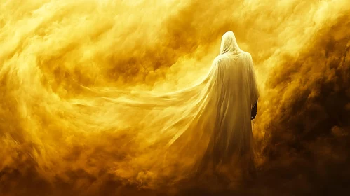 Hooded Figure in Golden Haze