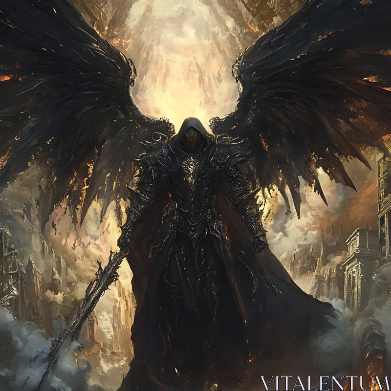 AI ART Winged Warrior in a Post-Apocalyptic World