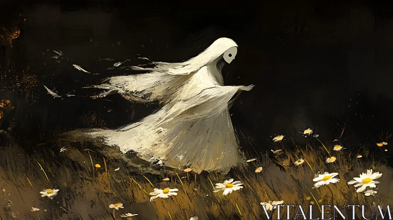 AI ART White Figure in Field of Daisies Art