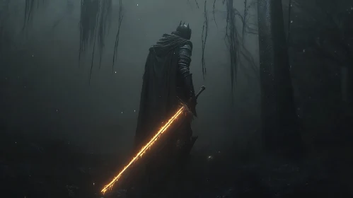 Dark Forest Warrior with Glowing Sword