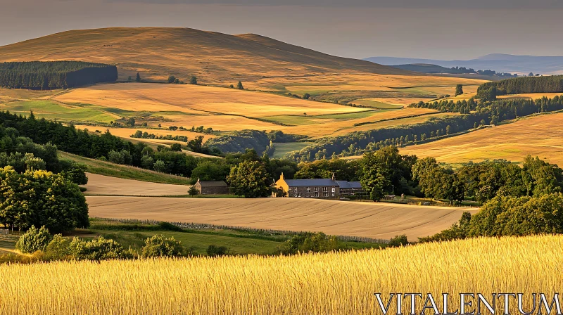 Golden Fields and Rolling Hills Landscape AI Image