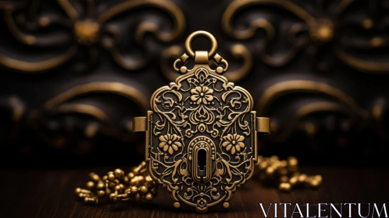 AI ART Antique Gold Lock Pendant with Intricate Design and Mysterious Aura