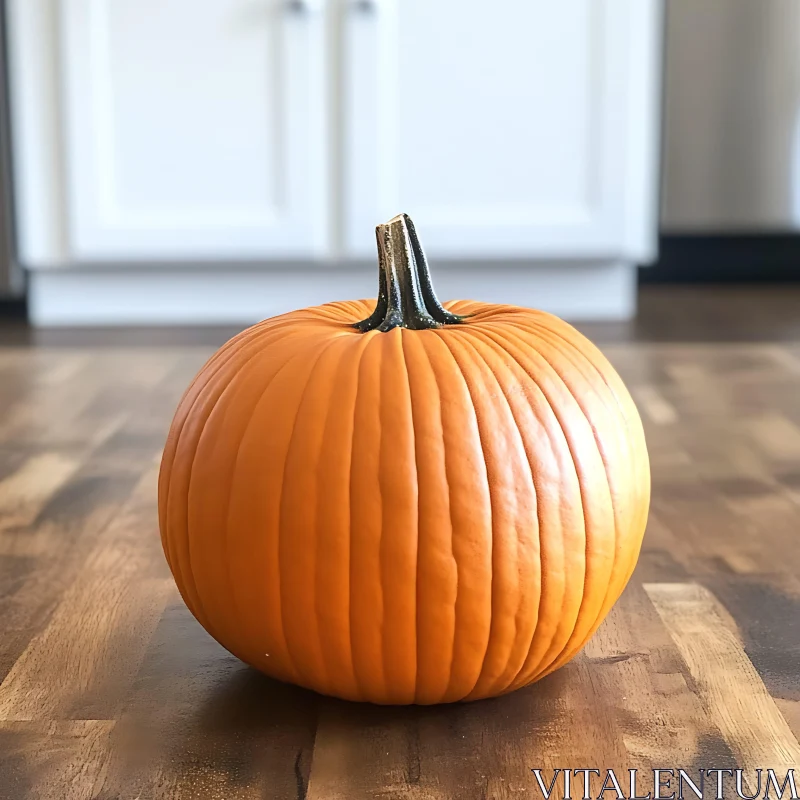 AI ART Orange Pumpkin on Wooden Floor