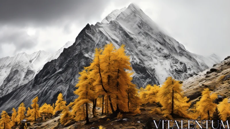 AI ART Captivating Mountain Landscape with Yellow Trees | Stunning Nature Photography
