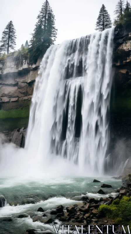 Captivating Waterfall Photography: Misty Gothic Atmosphere AI Image