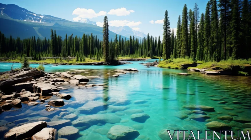 AI ART Clear Blue River in Alberta Mountains: A Nostalgic Nature Scene