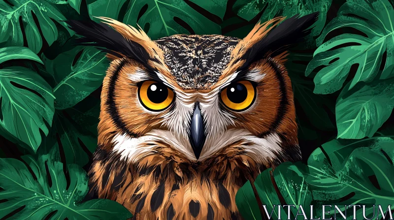 Vivid Eyes of the Owl in Nature AI Image