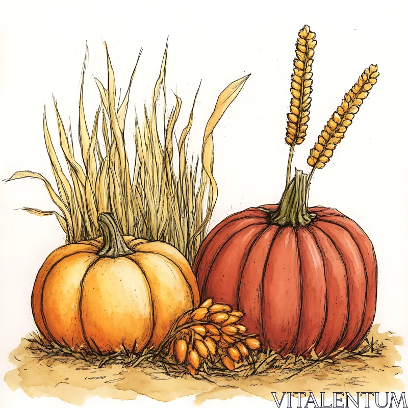 AI ART Pumpkins and Wheat Painting