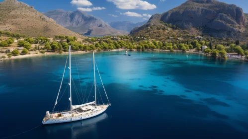Serene Sailboat in Mediterranean Waters - Captivating Harbor Views