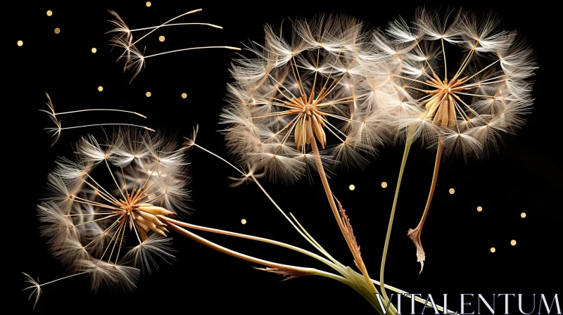 Three Dandelion Seeds in Dreamy Digital Art Collage AI Image