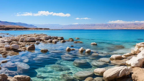 Tranquil Beauty: Captivating Dead Sea Landscape Under Blue Sky