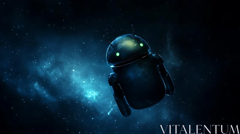 Futuristic Android Hovering in a Starry Galaxy AI Image