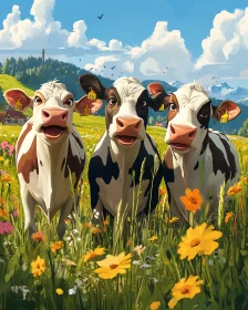 Happy Cows in a Sunny Field
